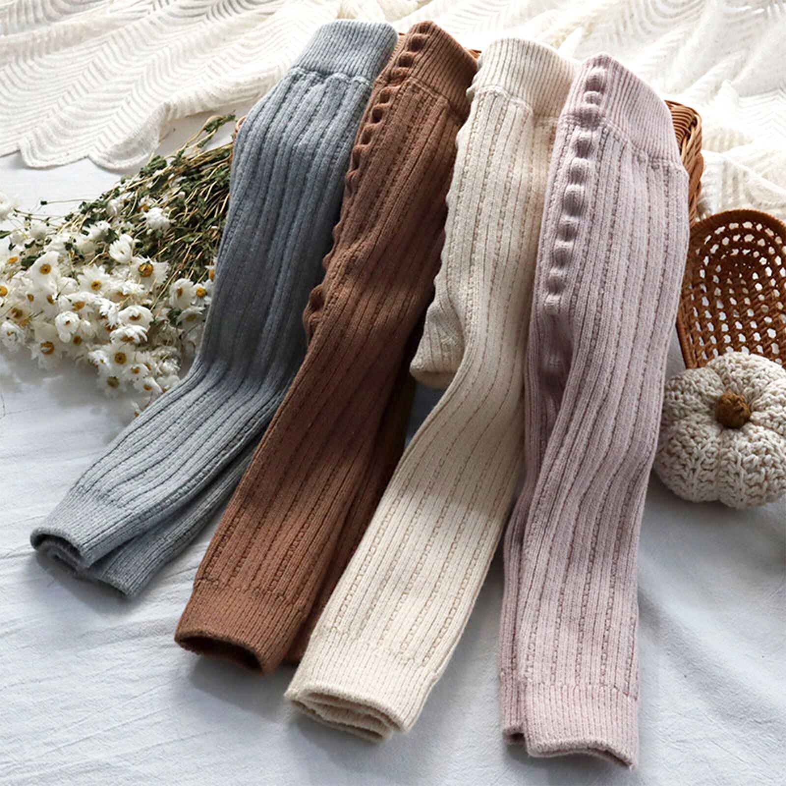 Leggings per bambini carini 0-4Y autunno inverno collant tinta unita vita alta elastica nono pantaloni pantaloni a costine Legging per bambina