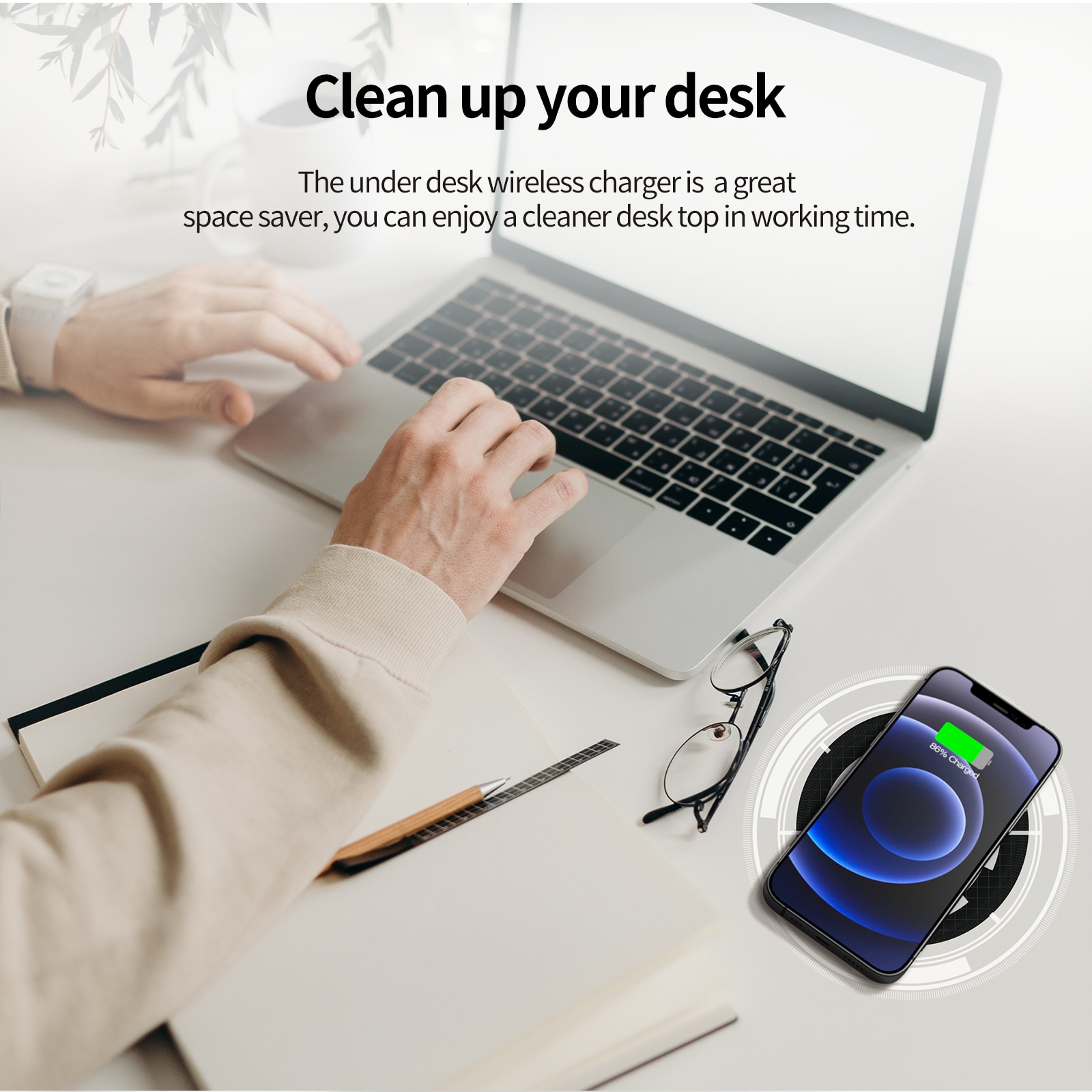 KPON-cargador inalámbrico Invisible, almohadilla de carga inalámbrica de larga distancia oculta para teléfono debajo del escritorio, QI, 10W