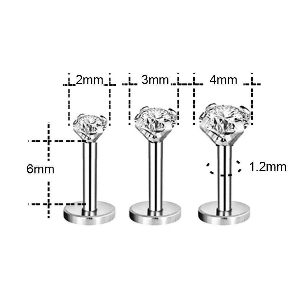 3Pcs/lot 16G Stainless Steel Lip Labret Piercing Set Crystal Monroe Lip Stud Ring Tragus Helix Conch Cartilage Earring Piercing: ZH810