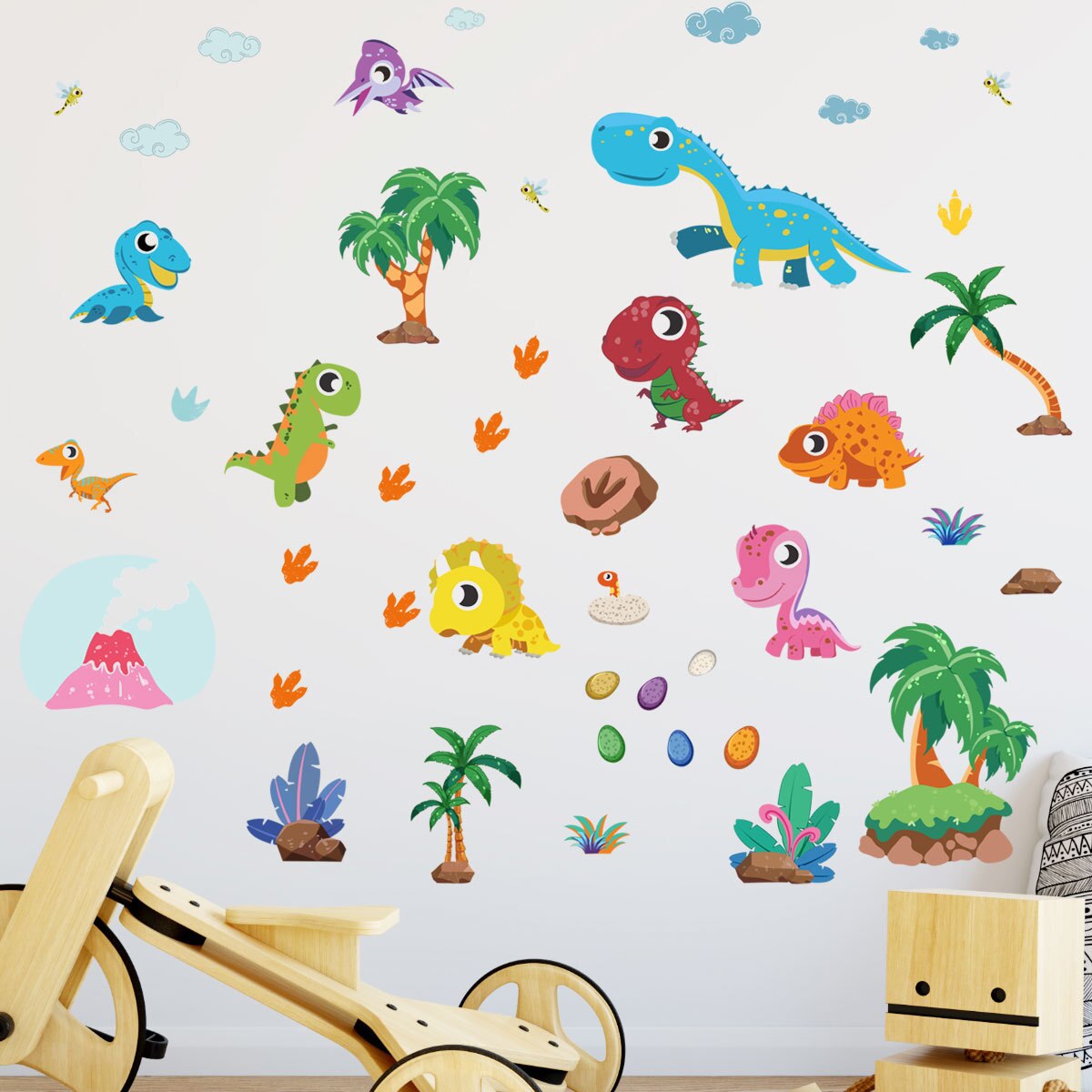 Grandora DL862-5 XXL Dinosaurus Muursticker voor Kinderkamer, Jongen Muursticker, Jungle Dino Muurdecoratie
