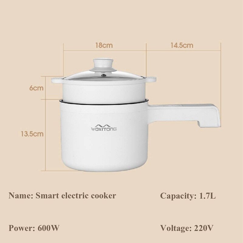 1.7L Rice Cooker Multifunctional Student Dormitory Pot Household Noodle Cooking Pot With Steamer Pot 220V