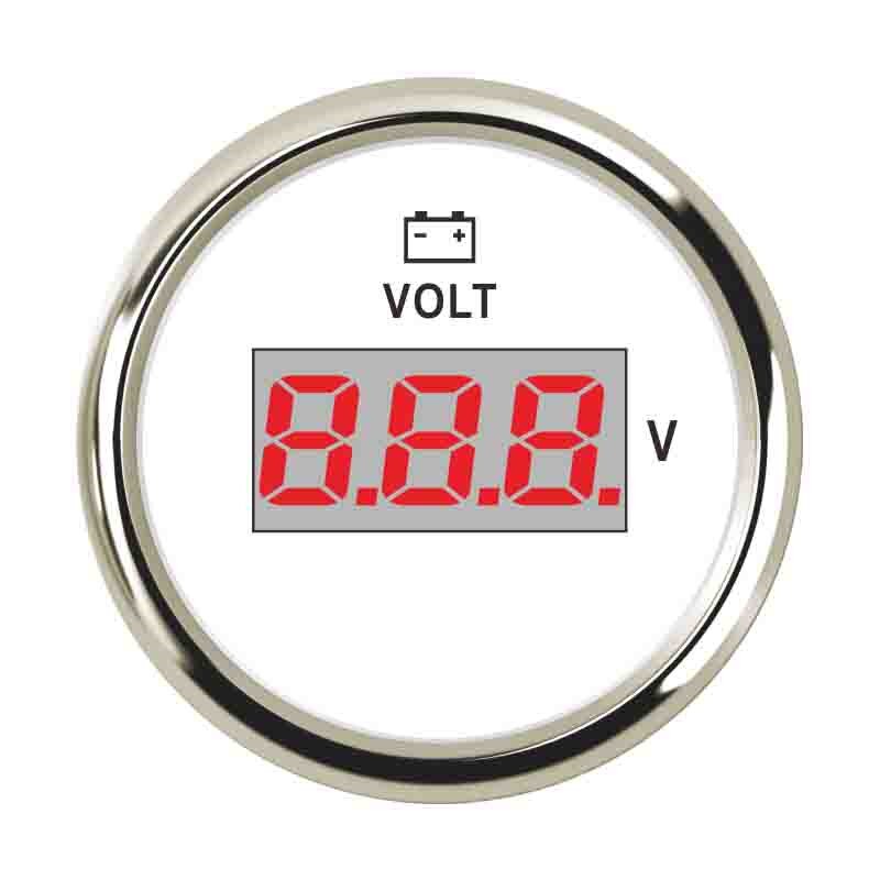 Universell marin båt bil voltmeter mätare 9 ~ 32 v arbetsspänning 52 mm vattentät spänningsindikator med röd bakgrundsbelysning: Vitt silver 832v