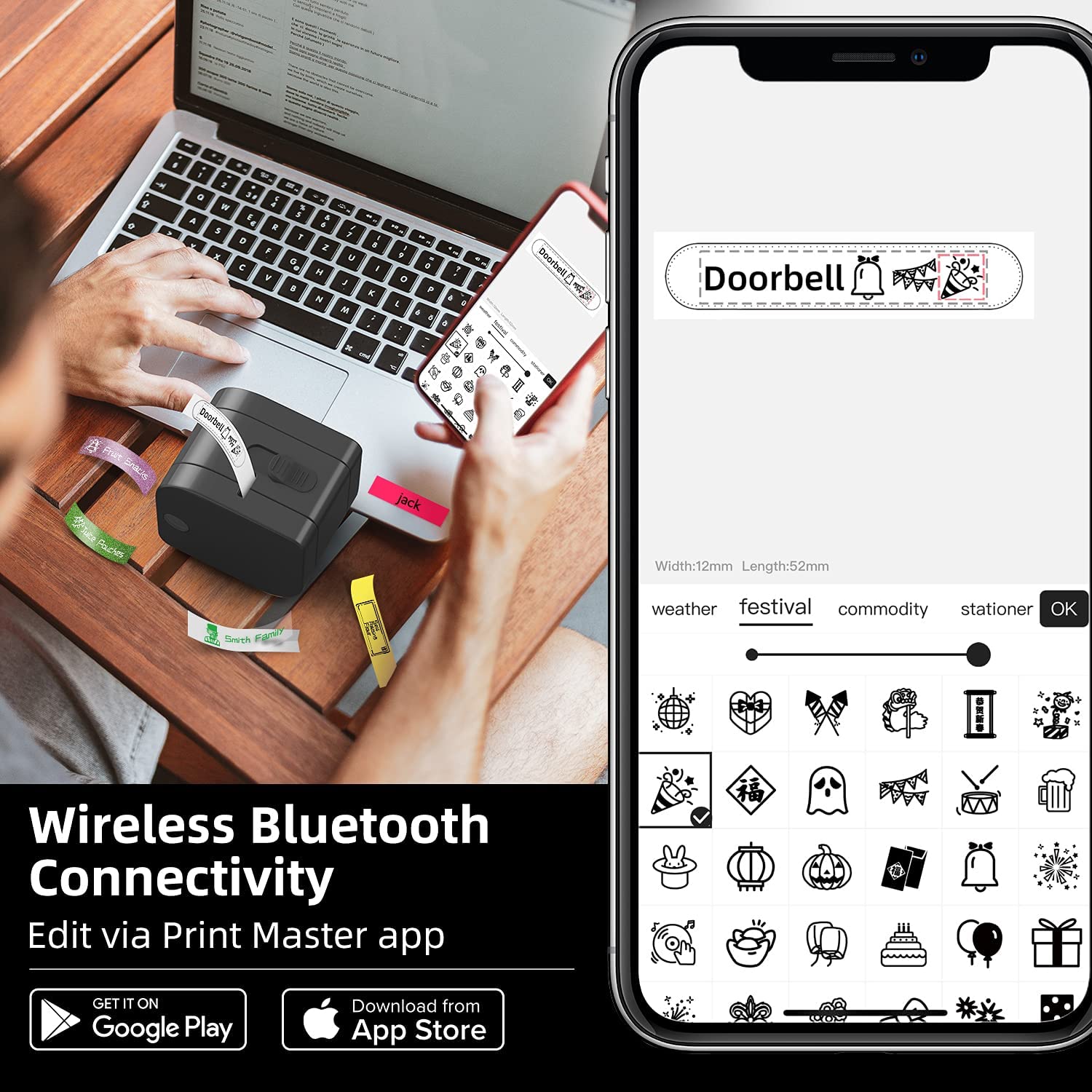 Phomemo Printer Transfer Thermal Printing With 4 Rolls White Label Tapes Mini Impresora Label Maker Using Organization