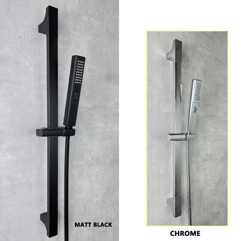 2 Functions ABS Hand Shower Sliding Bar Set Bathroom Fixture Adjustable Holder with Brass Connector Plug Chrome Matt Black