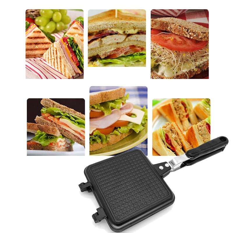 Sandwichera a la parrilla, máquina de desayuno de Pan tostado, sartén para sándwich , sartén abatible extraíble de aluminio antiadherente