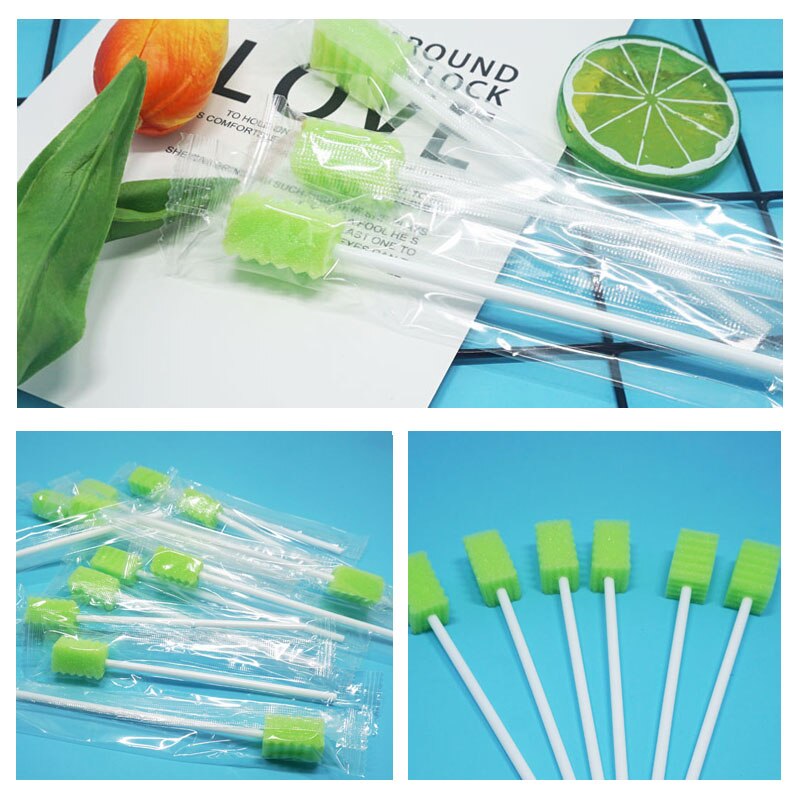 MUNKCARE Disposable Swabsticks Unflavored Oral Care Swabs Mouth Swabs Oral Foam Sputum Sponge Swabs Green