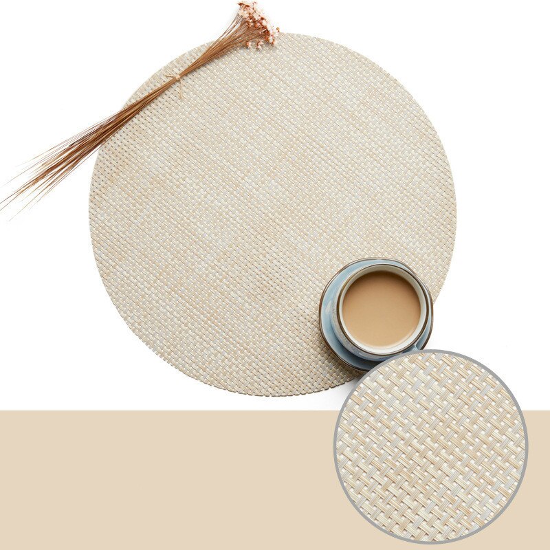 Keukenaccessoires plastic tafel placemats kom kerstmat beker onderzetters set rond geweven pvc isolatiemat pot koffie eetkamer: Weefmat 07