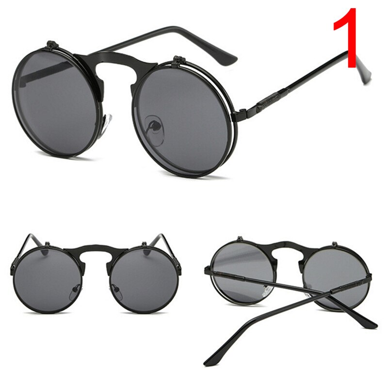 Metal Punk Sun Glasses Male Retro Steampunk Round Flip Up Sunglass Women Mens Clip On Sunglasses