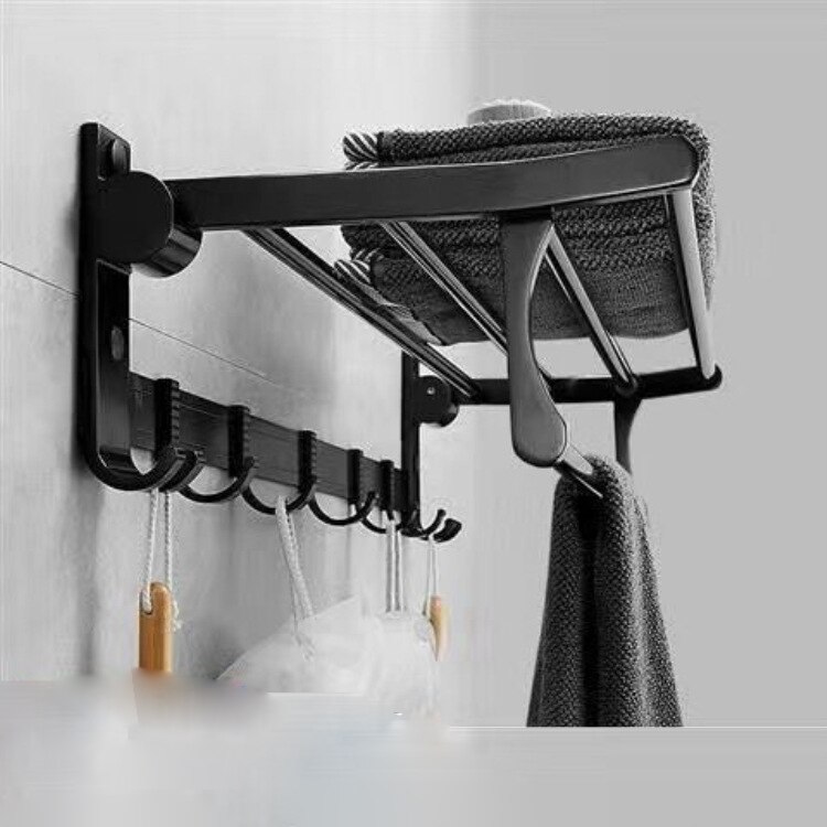 Toallero de aluminio montado en la pared para baño, toallero negro mate de 50-60M: Black  60cm