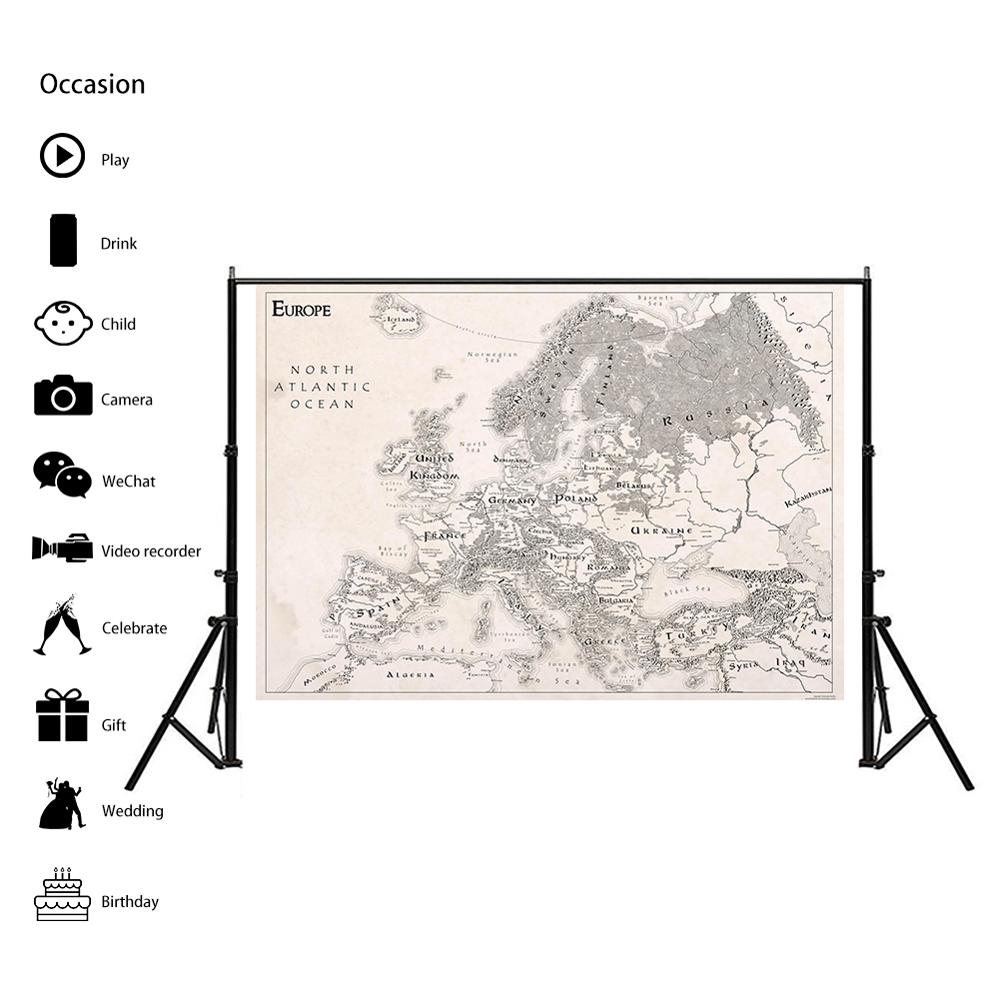 150x225cm Einfache Europa Karte Schwarz Weiß Vlies Dekor Karte Für Sekretariat Heimat Schule Zauberstab Dekoration