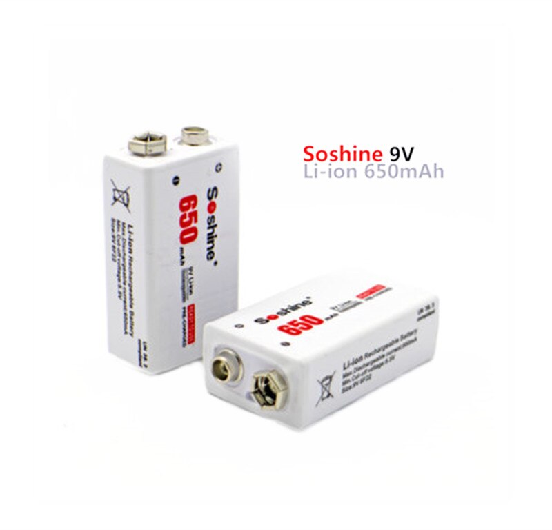 Soshine 1/2/4pcs 650mAh 9V 6F22 Li-ion Lithium Rechargeable Battery for Electronic Smoke Guitar