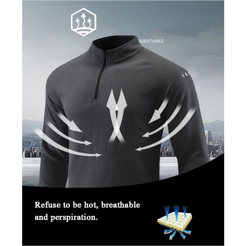 Fitness sort frakke gym jogging herre træningstøj løbe langærmet t-shirt reflekterende herre sportstøj åndbart