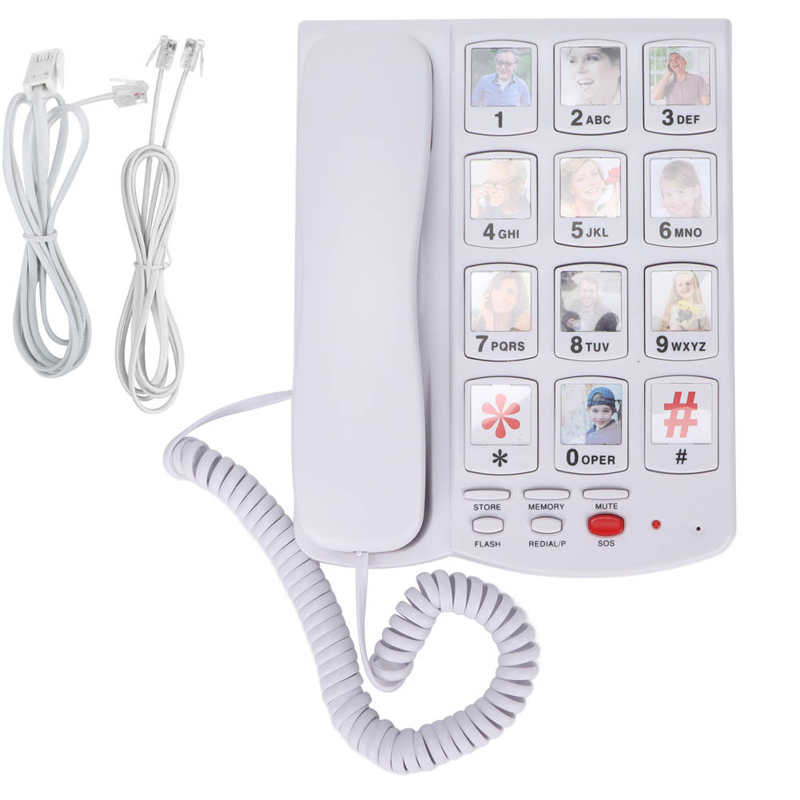 Big Button Telephone Amplified Photo Memory Corded Landline Energy Saving SOS One Touch Dial Easy To Read for Seniors Elderly