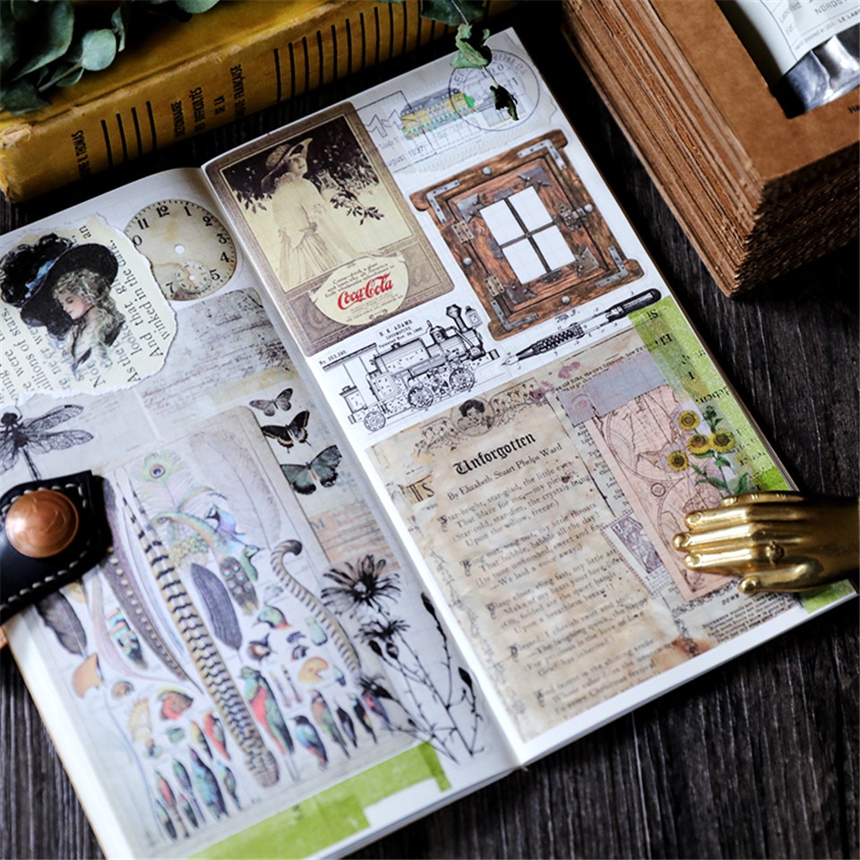 50Pcs Old Newspaper Stickers Kits Die Cut For DIY Scrapbooking Junk Journal TN Planner Photo Album Sticker Card Making S045