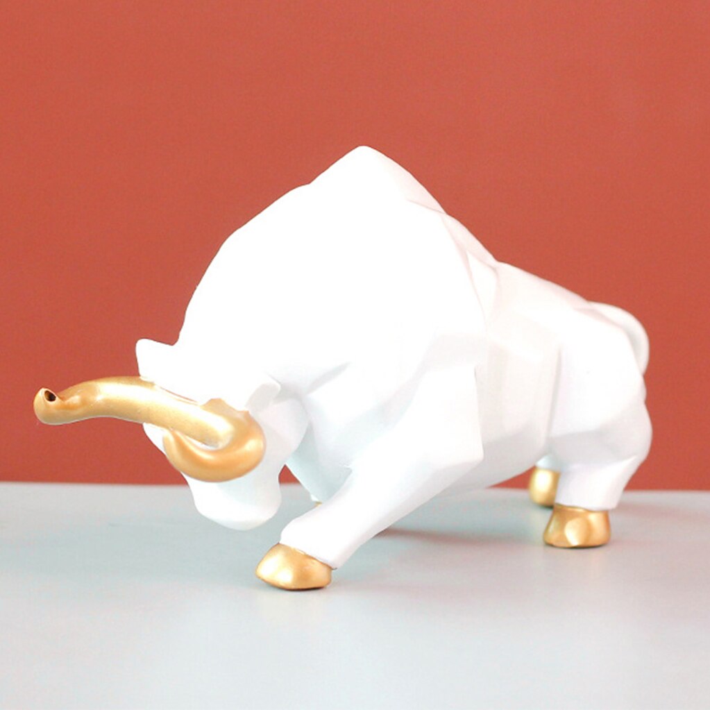 Resin Bull Statue Bison Sculpture Home Decoration Nordic Style Abstract Animal Resin Crafts Desk Home Decor: White A