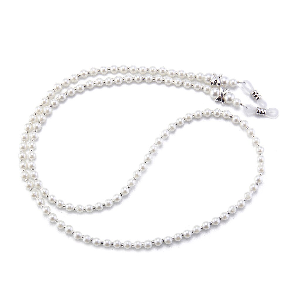 Chic Leesbril Ketting Voor Vrouwen Metalen Zonnebril Snoeren Casual Parel Kralen Glazen Ketting Voor Bril Vrouwen: WHITE