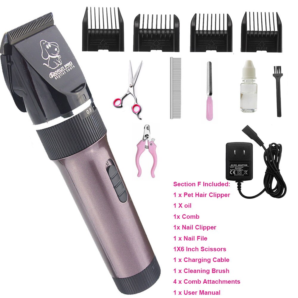 Pet Hair Trimmer Electric Rechargeable Cat Clipper Grooming Cutters Powerful Shaver Machine For Animal 110-240V: Brown E