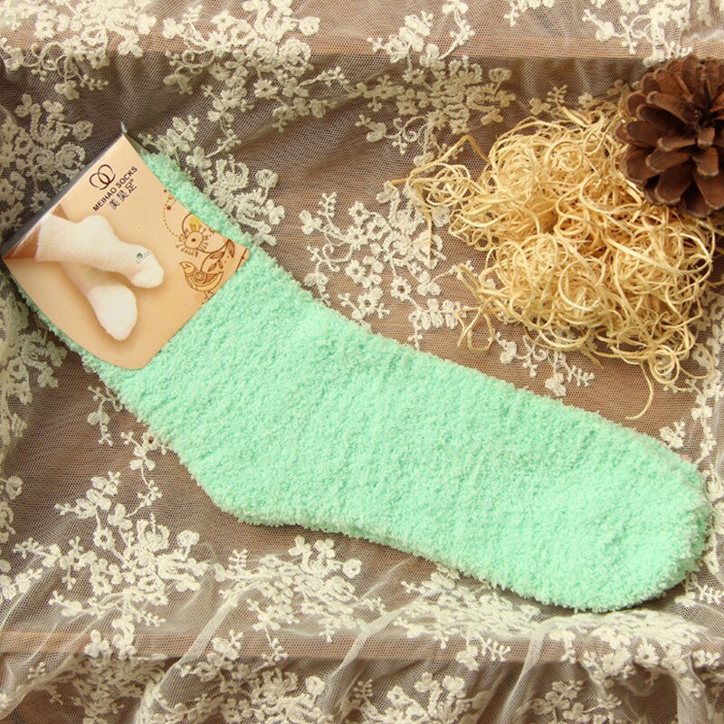 Elastische Vrouwen Meisjes Zacht Bed Vloer Sokken Pluizige Warme Winter Ademend Pure Verschillende Kleuren Coral fluwelen verdikking vrouwen sokken: Mint Green