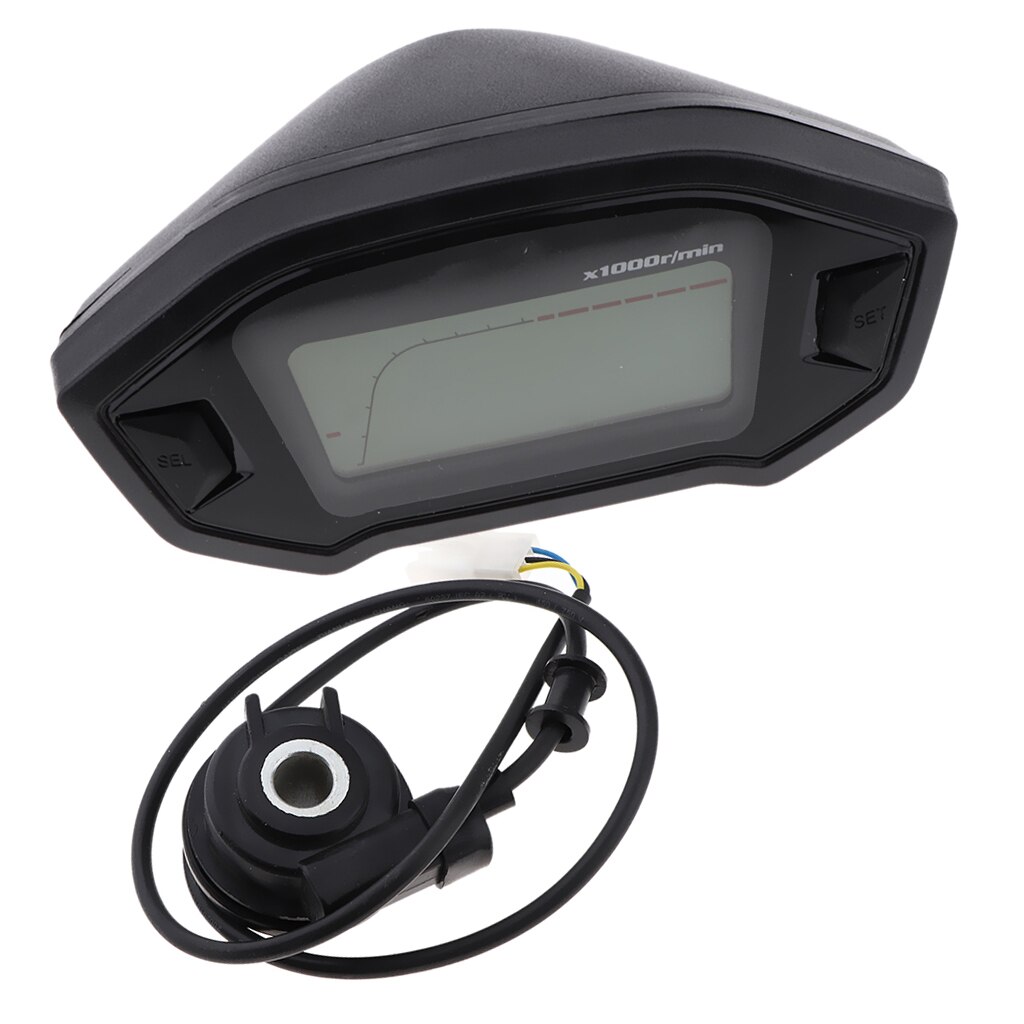 Universal 7 Backlight LCD Display Motorcycle Digital Speedometer Odometer Tachometer 14000 RPM 199 KMH MPH