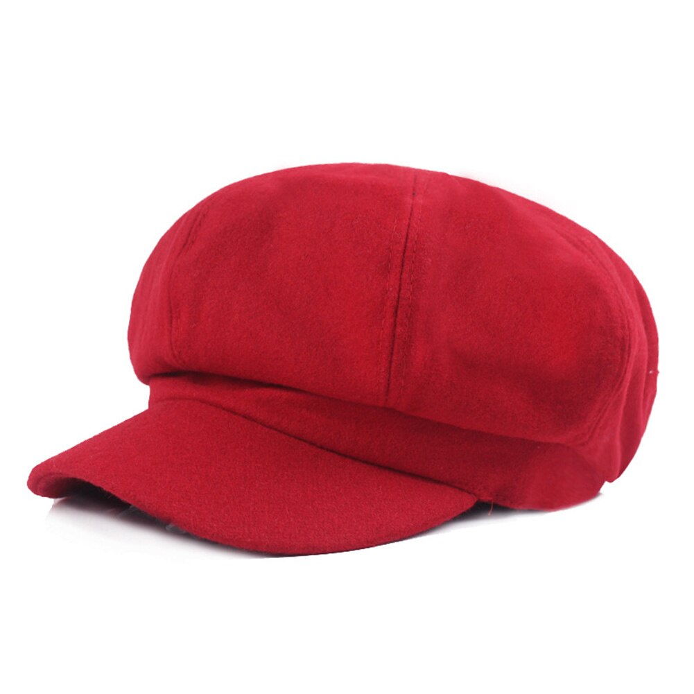 Vintage Temperament Ladies Woolen Octagonal Cap Popular Newsboy Cabbie Cap Casual Universal Beret Hat: Red