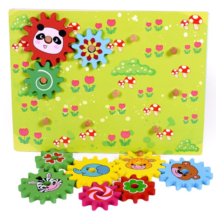 Kinderen Dier Gear Rotary Spel Combinatie Interessante Puzzel Houten Speelgoed Gear Speelgoed
