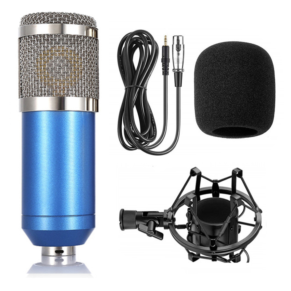 Micrófono electrónico de ordenador Gevo BM800, condensador de trípode de investigación de micrófono de 3,5mm con cable, karaoke portátil: Azul