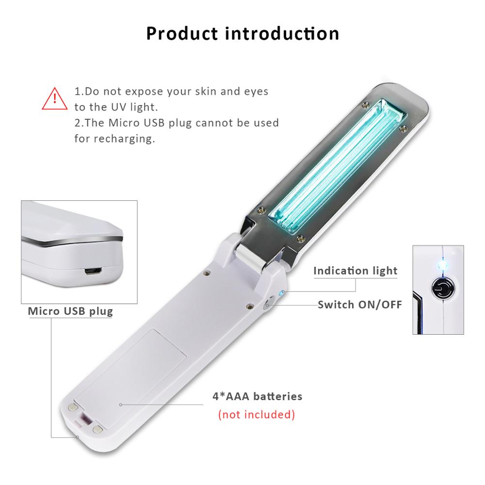 Kannettava uv sauva led-lamppu ilman otsonia kädessä pidettävä taitettava ulkomatka sisä-wc ultravioletti uvc kvartsi valo led lampun kynsi
