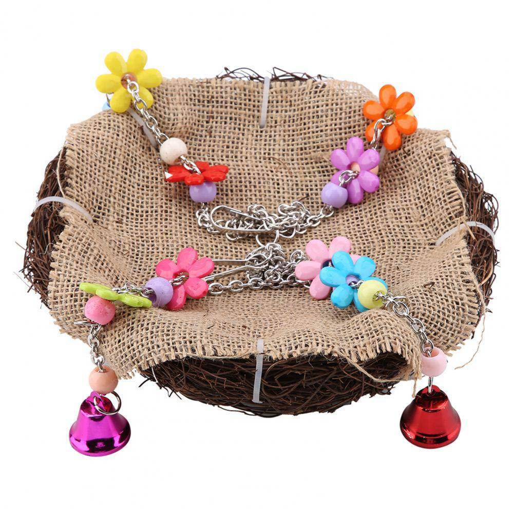 Parrot Swing with Bell Hanging Rattan Rattan Bird's Nest Nibble Swing Stand Bite-resistant Bird Perch Toy for Parrot Supplies