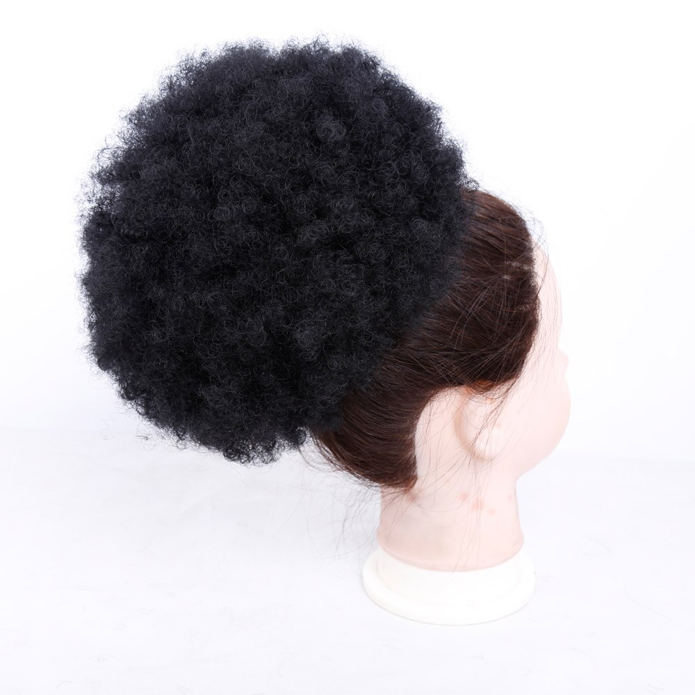 Kort afro lockigt ponnysvansklämma i hästsvans dragsko syntetiskt hår hun förlängning chignon amir hårstycken peruk: #1b