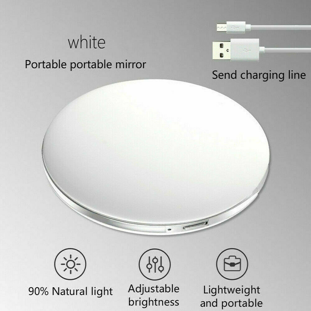 Make-up Cosmetische Opvouwbare Draagbare Compacte Pocket Spiegel met Led-verlichting Lampen Candy Kleur USB opladen draagbare ABS Spiegel: WHITE
