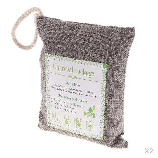 Bamboo Odor Eliminator Bags (2 Pack, 200g) - Natural Air Purifying Freshenes & Odor Eliminators - Gray