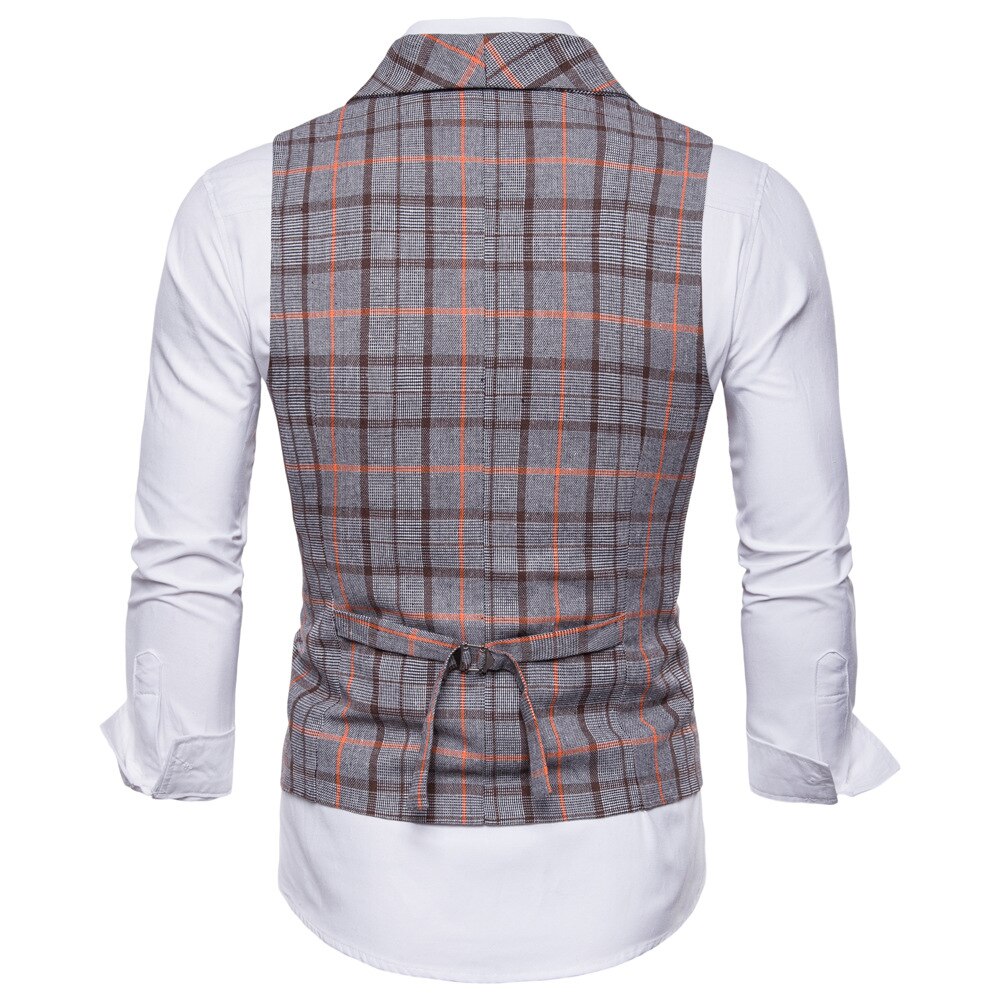 plaid Dress Vests For Men Slim Fit Mens Suit Vest Male Waistcoat Gilet Homme Casual Sleeveless Formal Business Jacket
