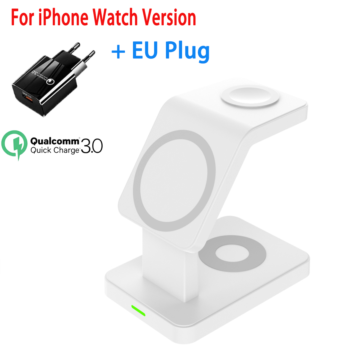 30w kabelloser ladeständer für iphone 13, 12 pro max, apple watch 3 in und 1 qi; schnellladestation für airpods pro und iwatch 7 und 6: Weiß mit eu-stecker