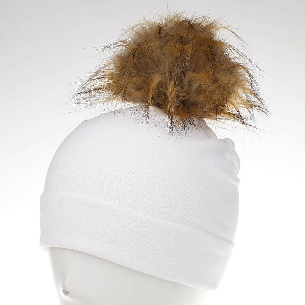 Babyaccessoires peutermeisje en -jongen baby baby winter warm gehaakt brei muts muts zacht effen muts pluizige pompon bal: Witbruin