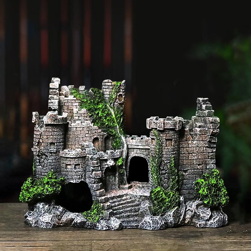 Kunstmatige hars aquarium aquarium decoratie oud kasteel landschap rots decoratief aquarium ornament accessoires huisdecoratie