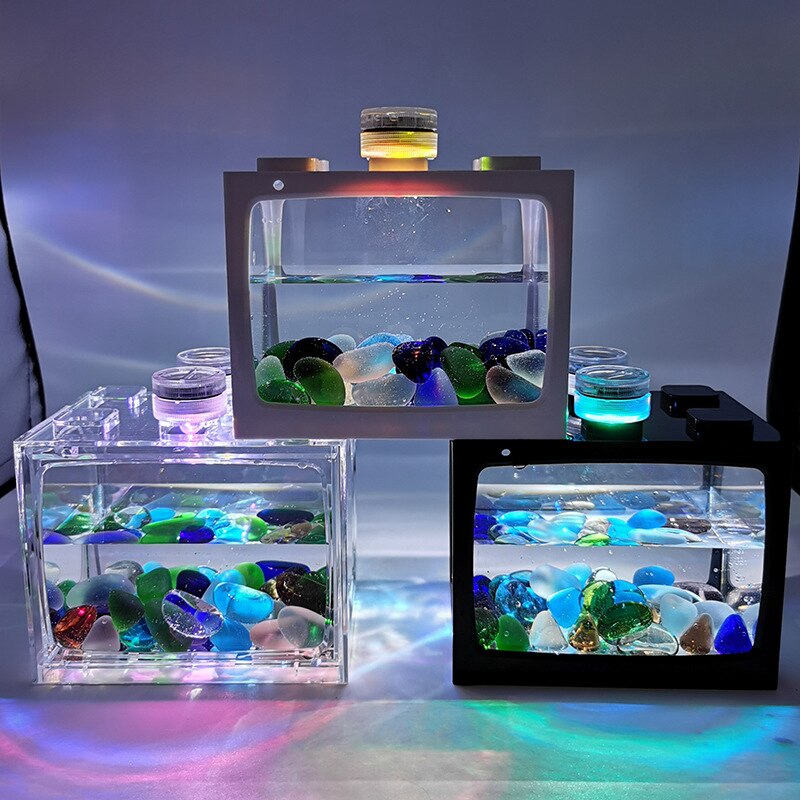 Small aquarium ecological tank micro landscape Mini Aquarium Tropical fish aquarium with LED light fish aquarium