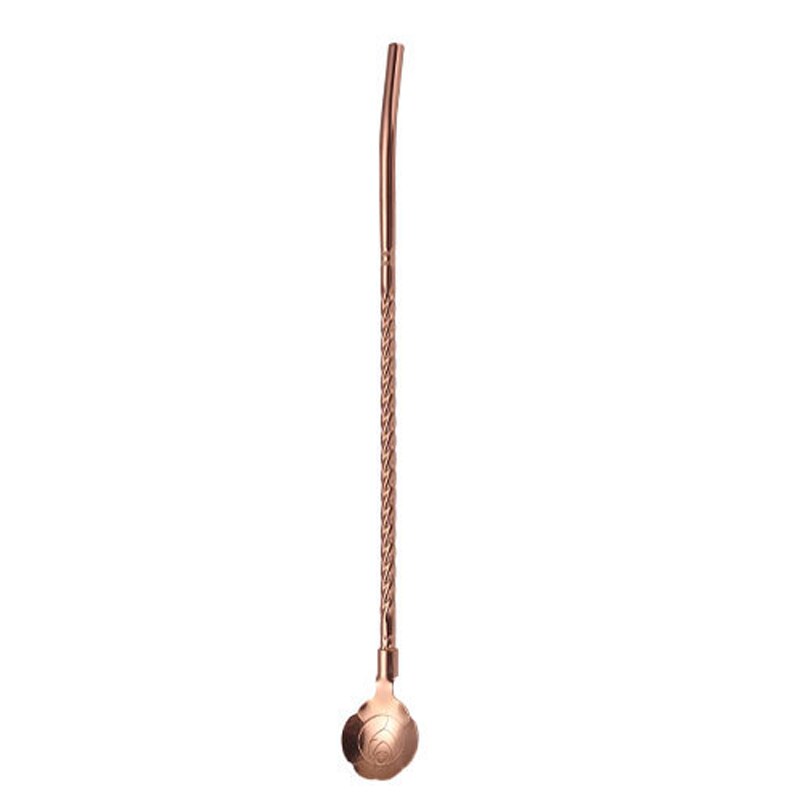 Cuillère en paille Rose torsadée, 1 pièce, fleurs de cerisier, longue paille dorée Portable réutilisable en acier inoxydable, cuillère à remuer pour Cocktail et café: rose rose gold