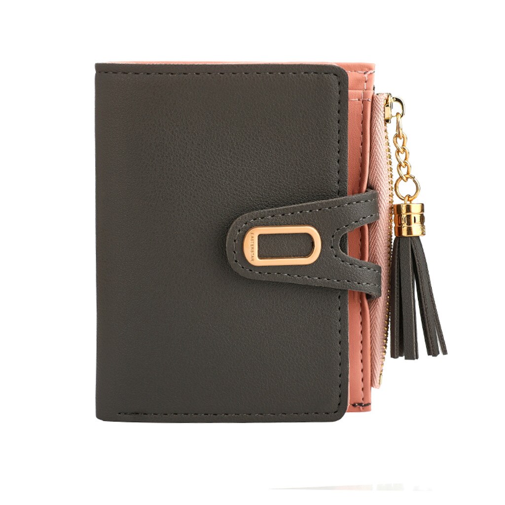 Women's Wallet Short Solid Color Handbag Buckle Tassel Mini Female Card Bag Purse Pocket Bolsas De Mujer Styles: Gray