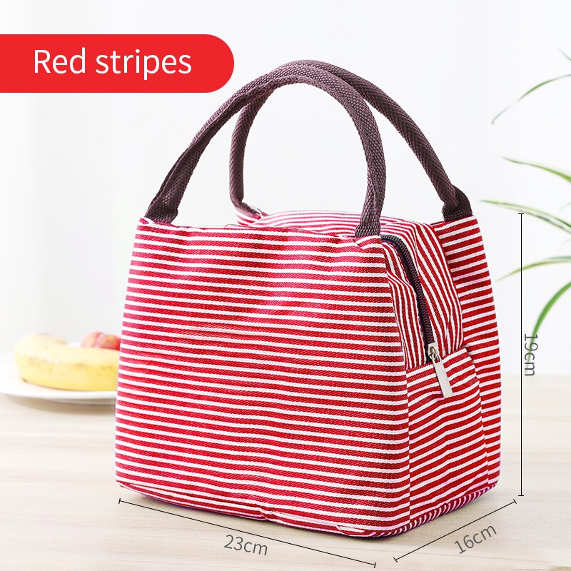 Fiambrera con enfriador de patrón funcional, bolsa de almuerzo de lona aislada portátil, bolsos para la comida de Picnic térmica, bolsos para mujer y niño: Red