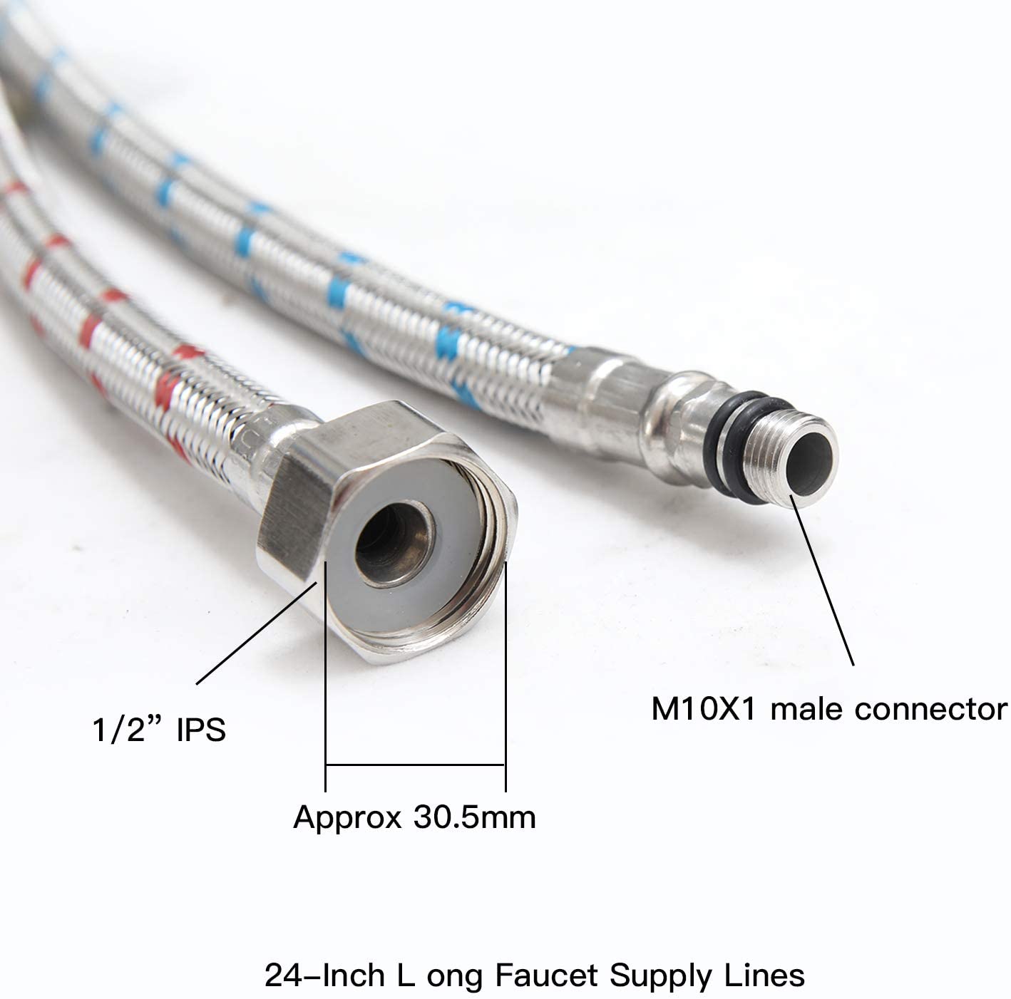 40/60/80cm Long Bathroom Kitchen Faucet Connector Braided Stainless Steel Supply Hose 1/2" Female Compression Thread 2pc/set