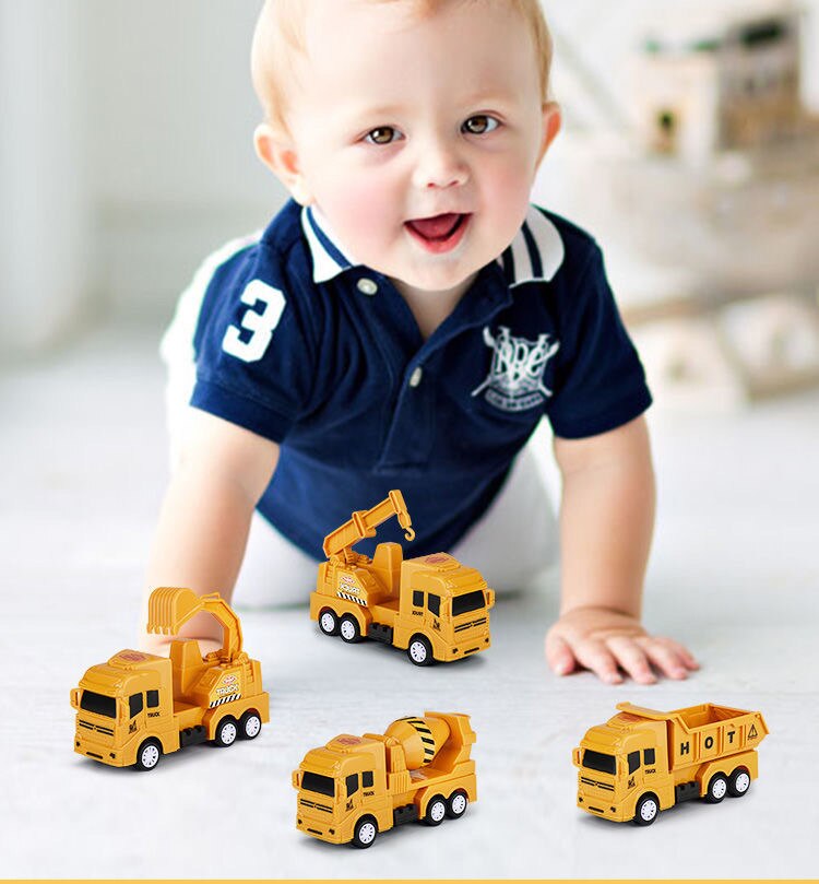Inertial Pull Back Car Multifunctional Engineering Vehicle Excavator Crane Dump Truck Boy Toy Birthday Party
