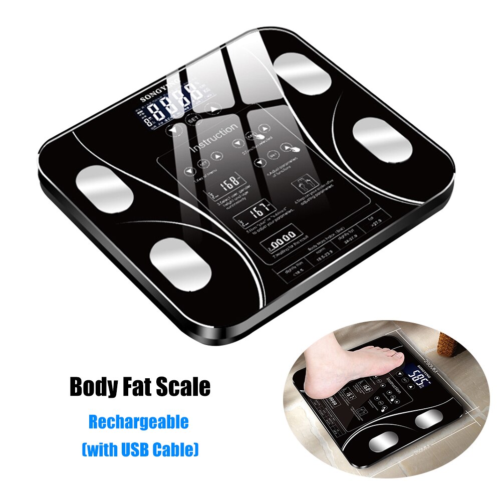 High Precision Body Fat Scales Intelligent Electronic Weight Scale Digital BMI Scale Water Mass Health Body Composition Monitor: B with batteries