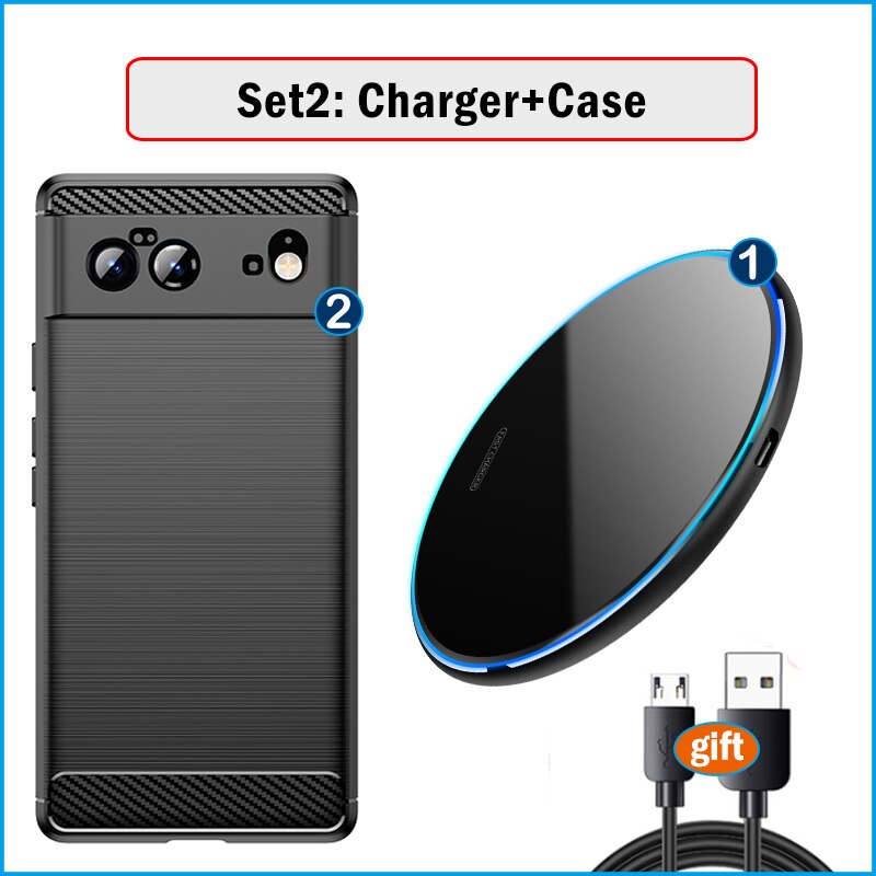 10W Snelle Qi Draadloze Oplader Voor Google Pixel 6 Pro 5 4 Xl Case Telefoon Draadloos Opladen Pad Ademen licht: for Pixel 6 Pro / Charger and Case