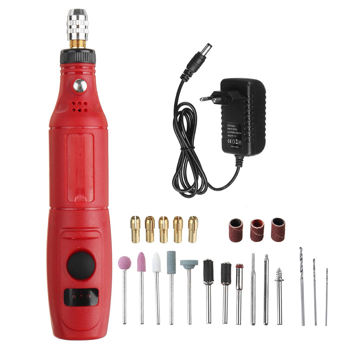 Mini Drill Electric Carving Pen 3 Variable Speed With Lighting Drill Rotary Tools Kits Engraver Pen For Grinding Polishing: US Red