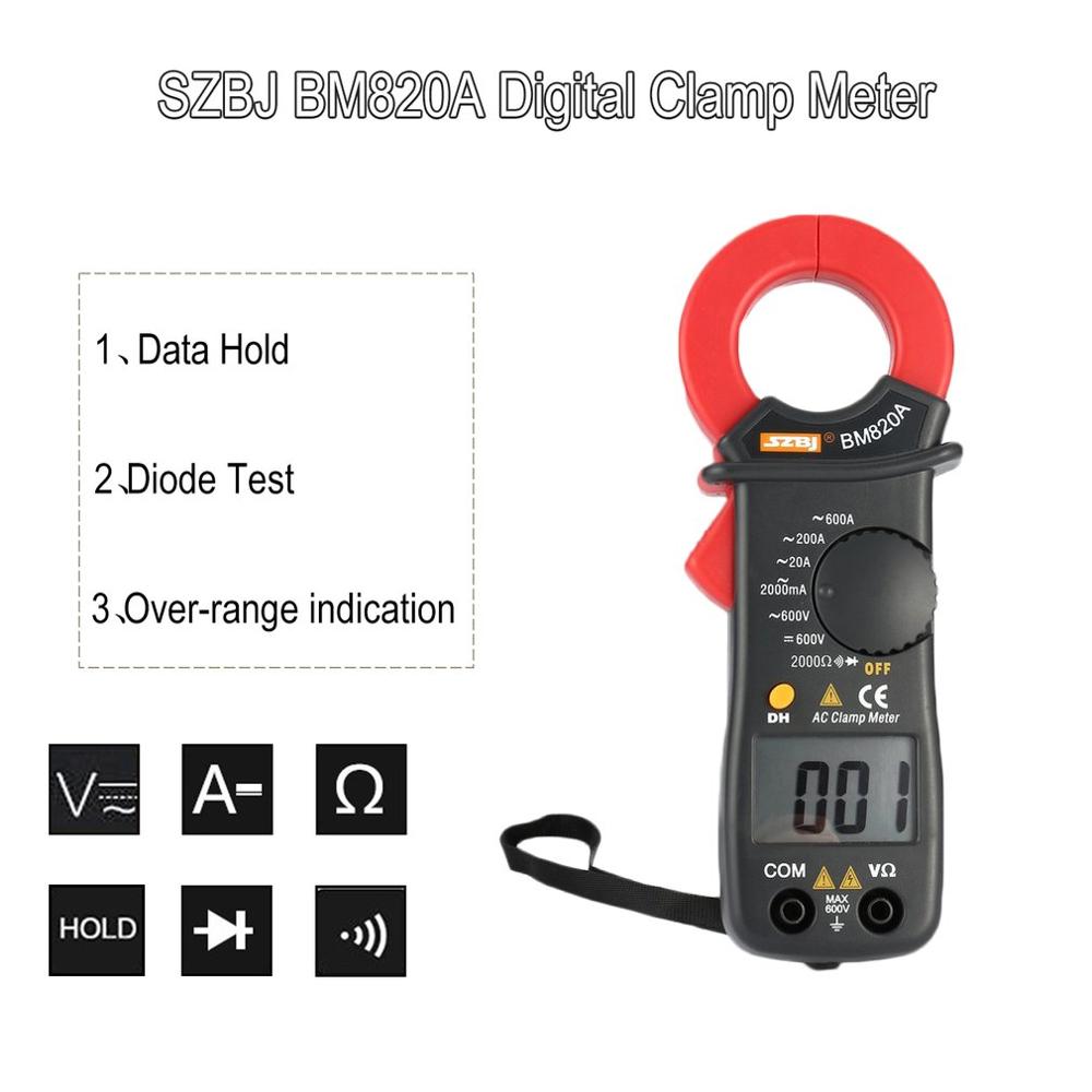 SZBJ BM820A Digital DC/AC Clamp Meter Multimeter Volt Amp Ohm Diode Tester Handheld Mini Ammeter Tester