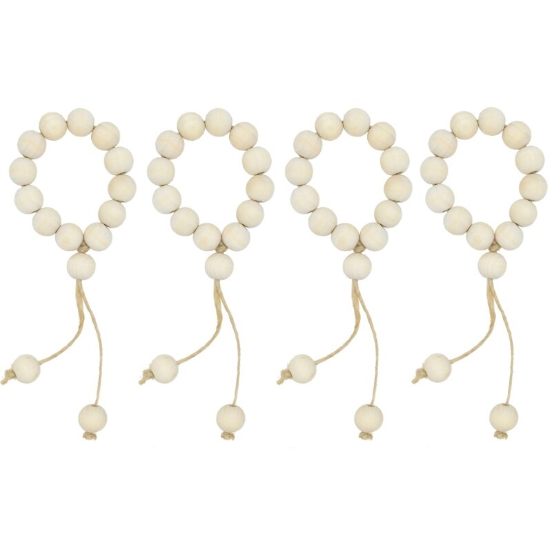 Servilleteros de cuentas de madera Natural para bodas, decoración del hogar, mesa, 4 Uds.