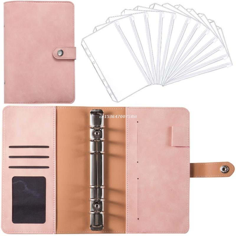 Portable Binder Planner Set with Binder Budget Envelopes Hidden Card Slots 6-ring Notepad Binder Journal for Adult D5QC: Bean pan powder