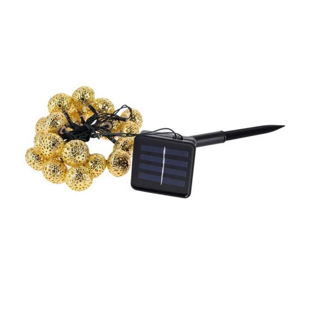 Solar LED Lights String Moroccan Ball Lantern Fairy Light Chain Waterproof String Lights Golden Silver Case Patio Garden Lamp