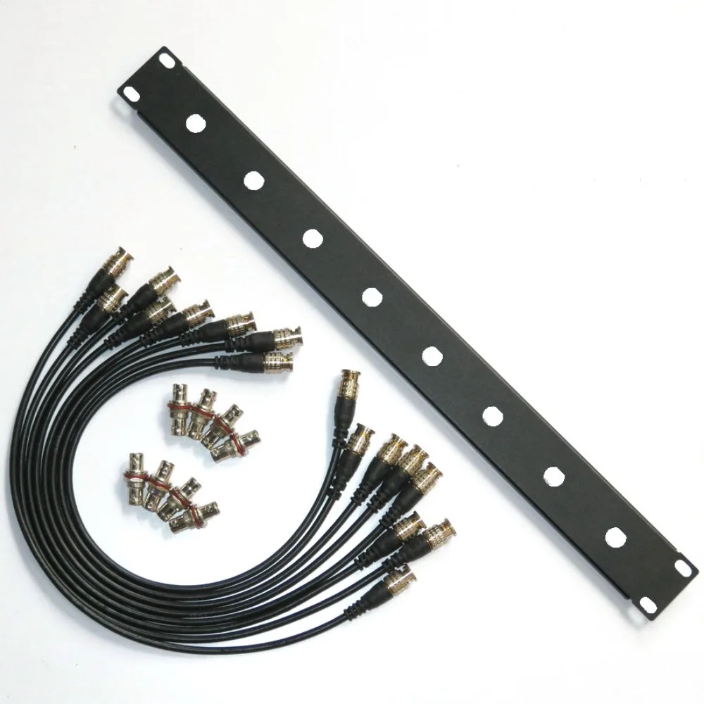 19" Rack Mount Kit 1U Front Panel 8 Hole Ports W/ 8 BNC 20"Cables and 8 Adapters