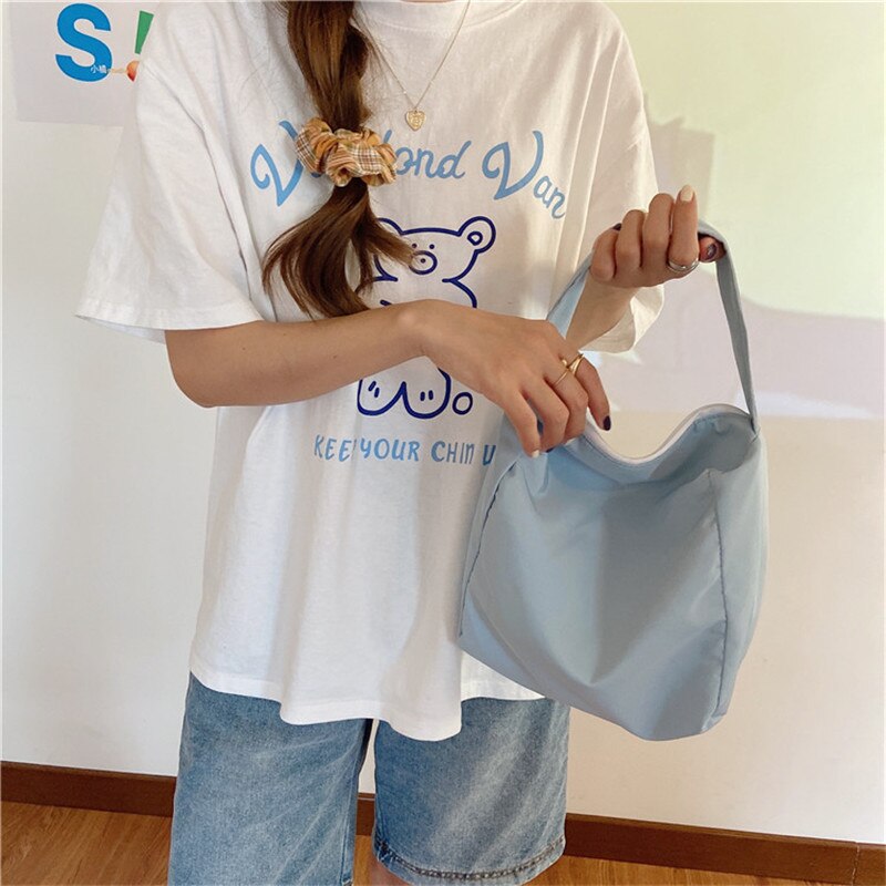 Women's Student Versatile Lightweight School Bags Large Capacity Tote Bag Shoulder Bag Shopping Bag